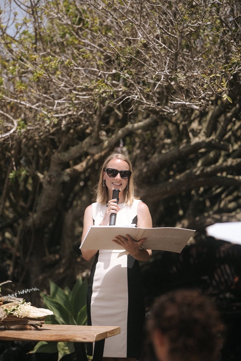 Wedding celebrant Angelika Guttmann delivering a personal ceremony